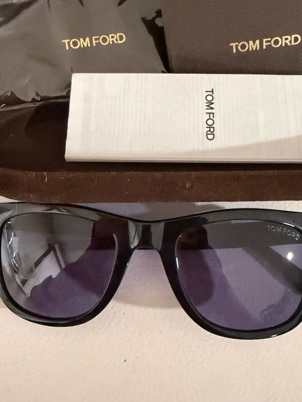 Tom Ford Black Sunglasses with Purple Tint and Gold Detail